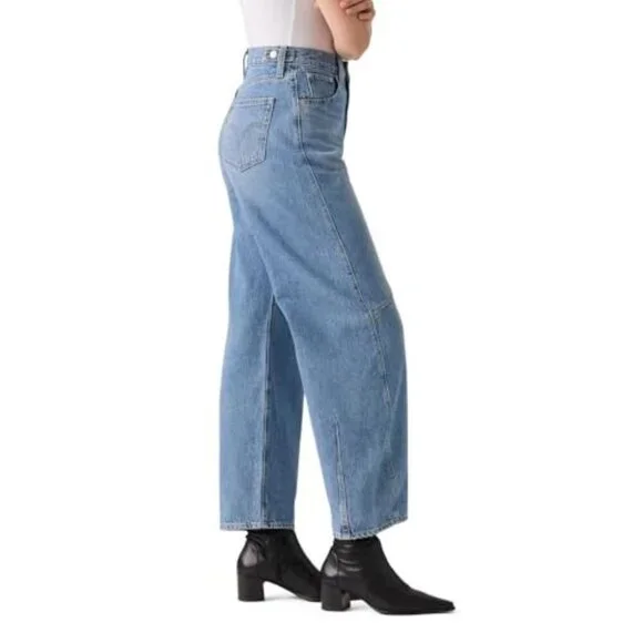High Waist Tapered Barrel Jeans Loose Fit Y2K Retro Chic Classic Denim - Picture 4 of 4